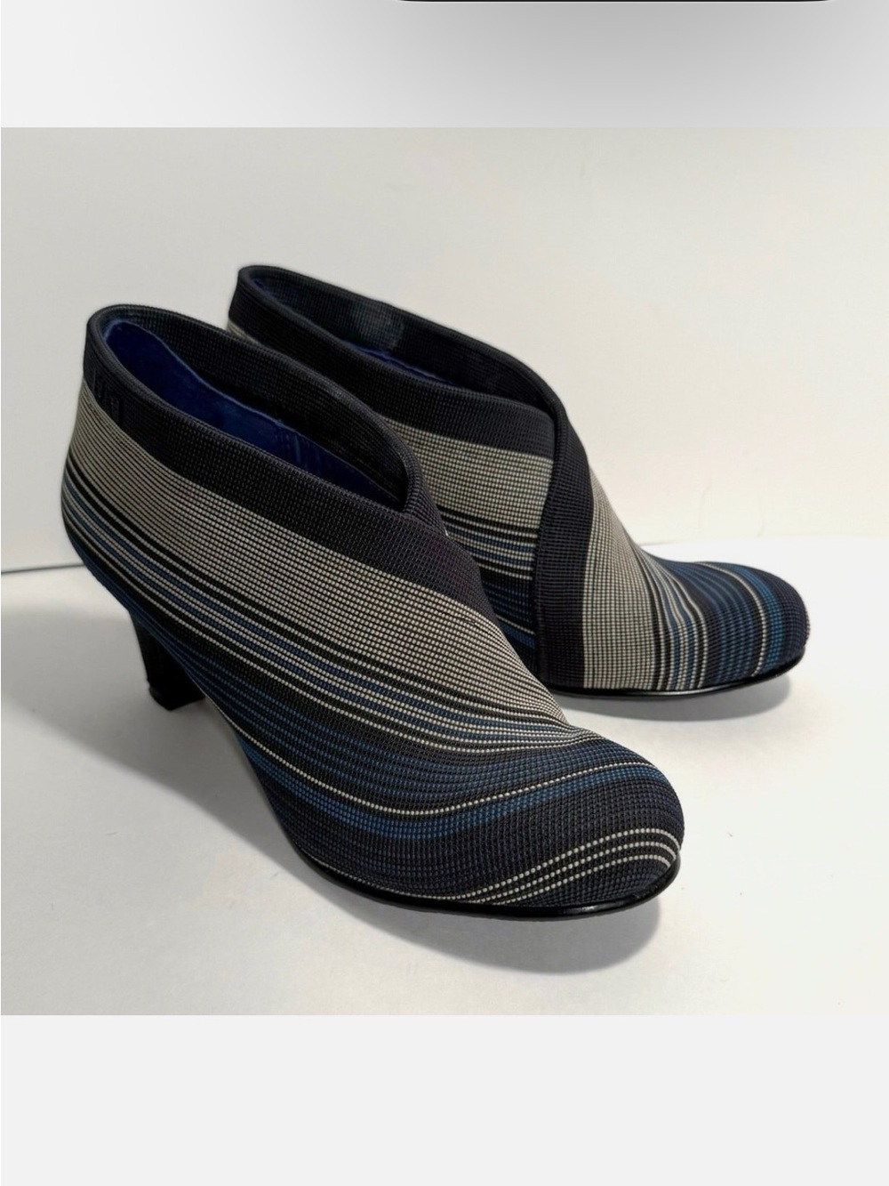 United Nude Fold Mid Navy & Gray Striped Ankle Heeled Boots